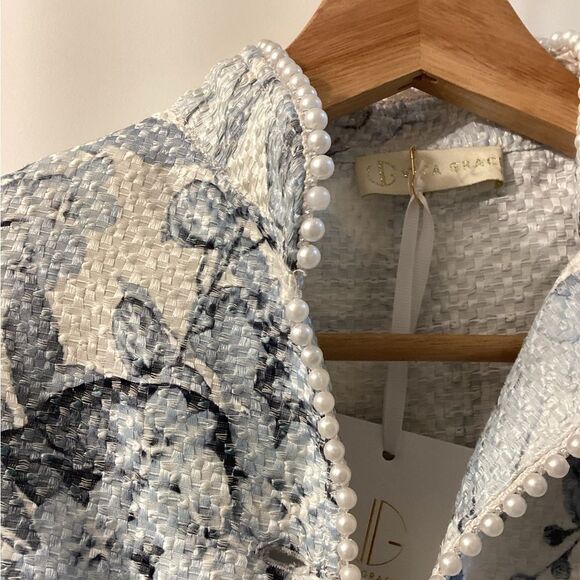 Vita Grace Louisa Floral Detail  Blouse Trim Blouse With Short Set In Light Blue - Picture 5 of 16